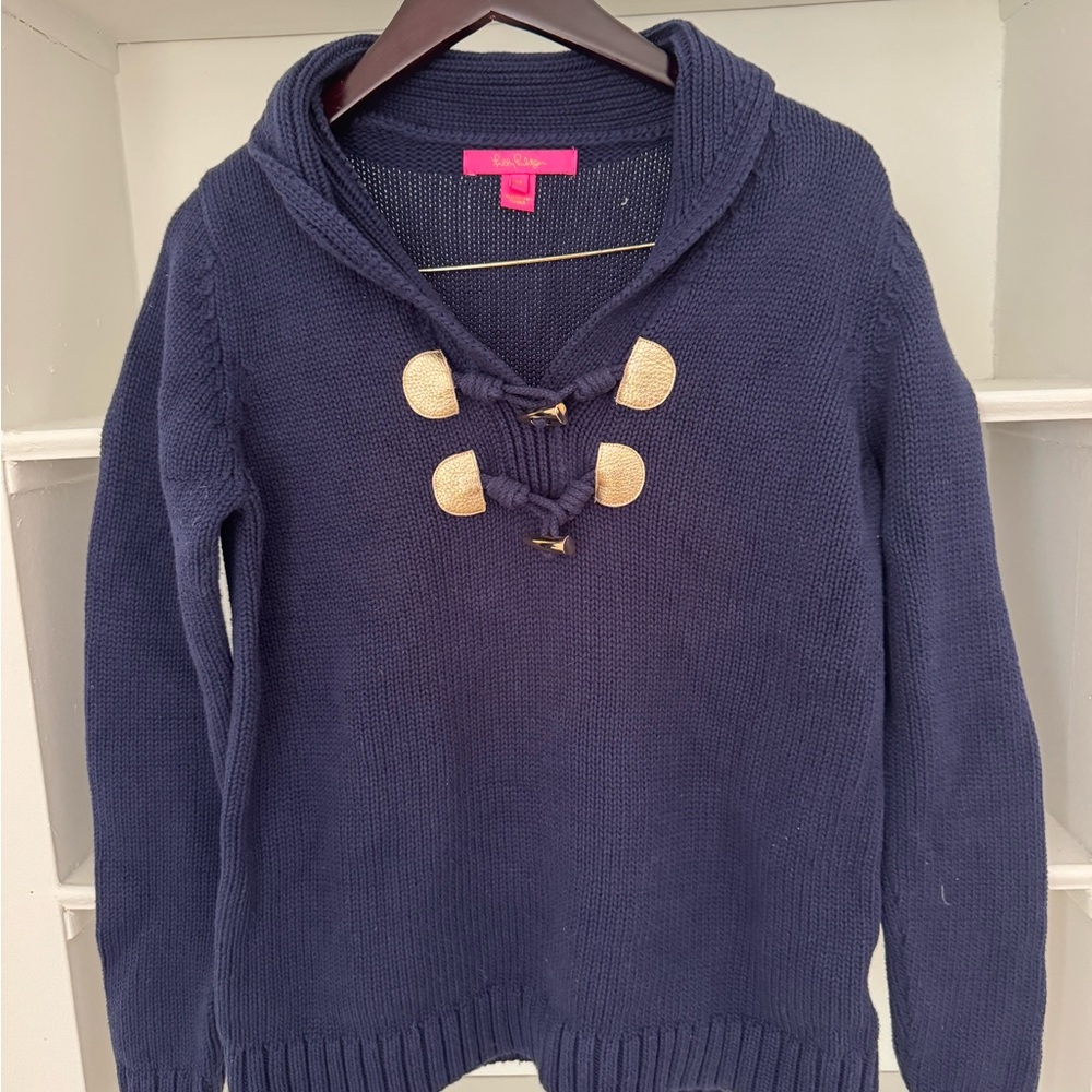 Navy Lilly Pulitzer Blue Knit Sweater with Toggle Buttons